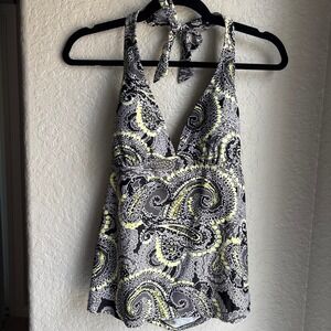 Converse Y2K Womens XL Tankini Top Black Neon Halter Swimwear Paisley Sretch